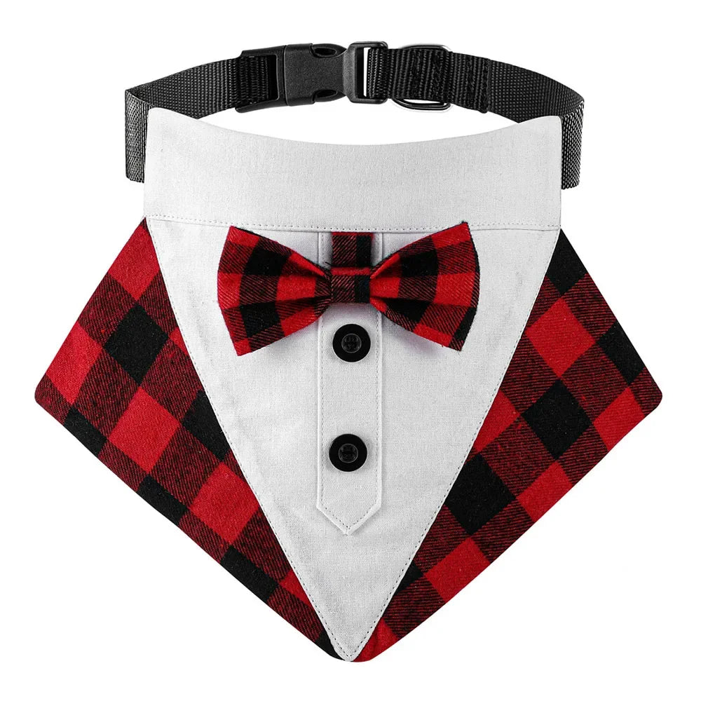 Formal Dog Tuxedo Wedding Bandana Collar with Bow Tie Adjustable Pet Neck Tie Neckerchief Bandana for Small Medium Large Dogs