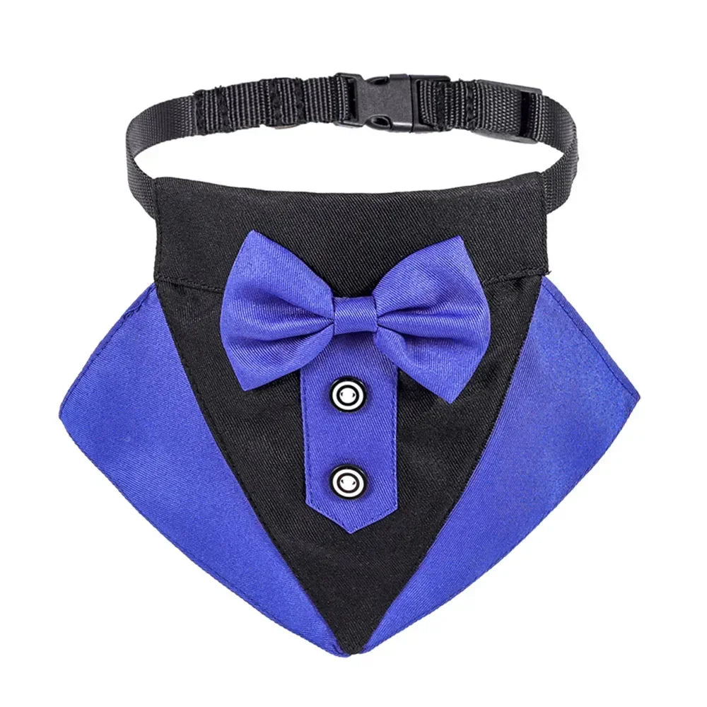 Formal Dog Tuxedo Wedding Bandana Collar with Bow Tie Adjustable Pet Neck Tie Neckerchief Bandana for Small Medium Large Dogs
